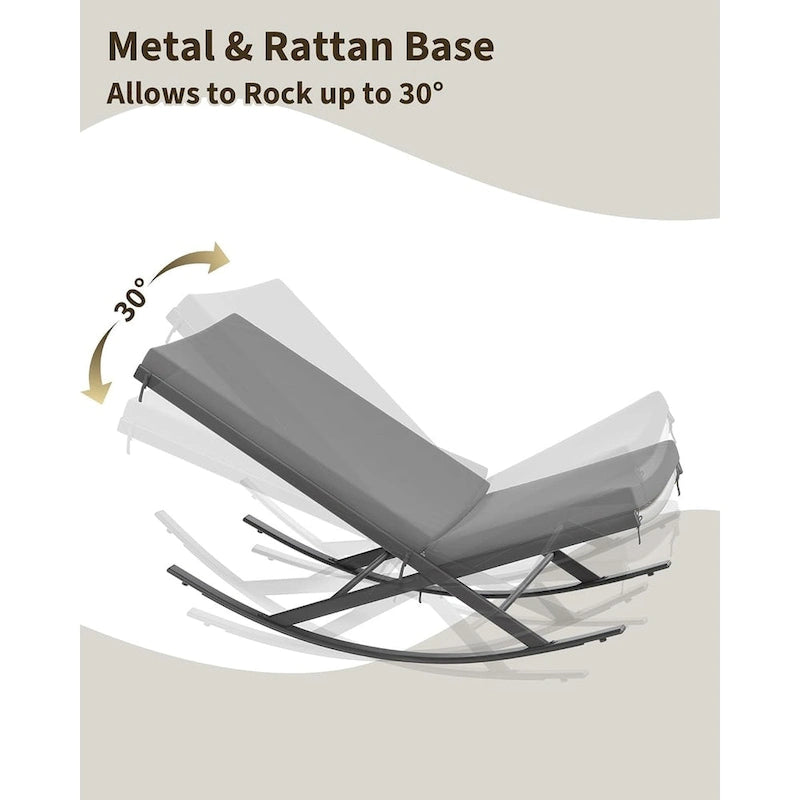 Fauteuils à bascule d'extérieur 2 pièces avec coussin épais et structure en fer
