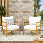 Ensemble de 2 fauteuils de jardin en bois d'acacia, mobilier de terrasse en bois, coussin épais imperméable, assise profonde