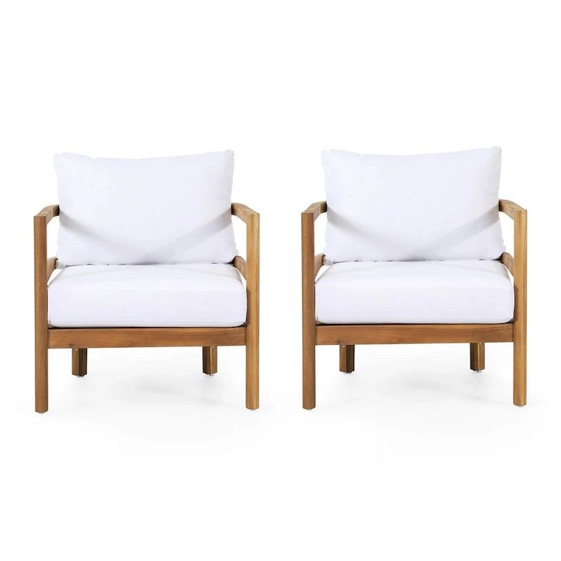 Ensemble de 2 fauteuils de jardin en bois d'acacia, mobilier de terrasse en bois, coussin épais imperméable, assise profonde
