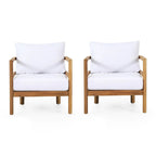 Ensemble de 2 fauteuils de jardin en bois d'acacia, mobilier de terrasse en bois, coussin épais imperméable, assise profonde
