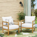 Ensemble de 2 fauteuils de jardin en bois d'acacia, mobilier de terrasse en bois, coussin épais imperméable, assise profonde