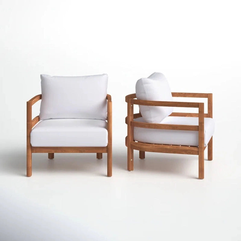 Ensemble de 2 fauteuils de jardin en bois d'acacia, mobilier de terrasse en bois, coussin épais imperméable, assise profonde