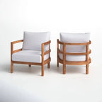 Ensemble de 2 fauteuils de jardin en bois d'acacia, mobilier de terrasse en bois, coussin épais imperméable, assise profonde