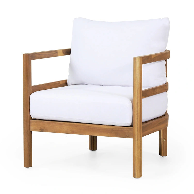 Ensemble de 2 fauteuils de jardin en bois d'acacia, mobilier de terrasse en bois, coussin épais imperméable, assise profonde