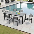 7-Piece Patio Dining Set Aluminum Dining Table with Umbrella Hole and Stackable Chairs