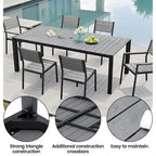 Ensemble de salle à manger de patio 7 pièces comprenant une table en aluminium avec trou pour parasol et des chaises empilables