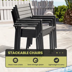 Ensemble de salle à manger de patio 7 pièces comprenant une table en aluminium avec trou pour parasol et des chaises empilables