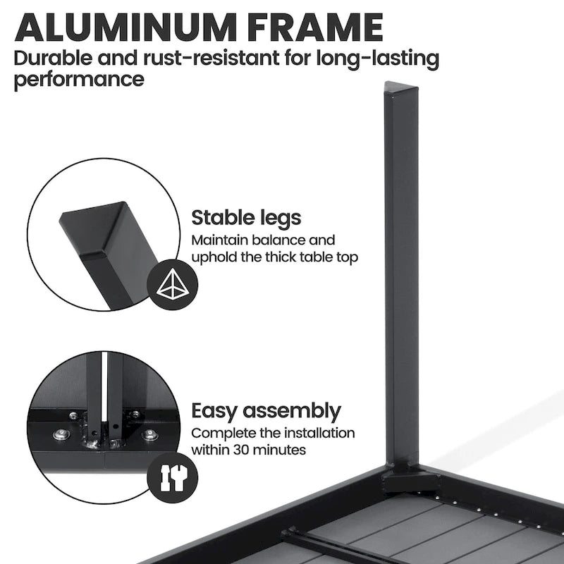 Ensemble de salle à manger de patio 7 pièces comprenant une table en aluminium avec trou pour parasol et des chaises empilables