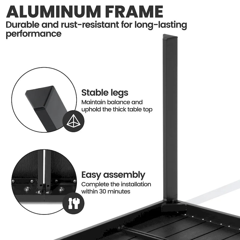 Ensemble de salle à manger de patio 7 pièces comprenant une table en aluminium avec trou pour parasol et des chaises empilables