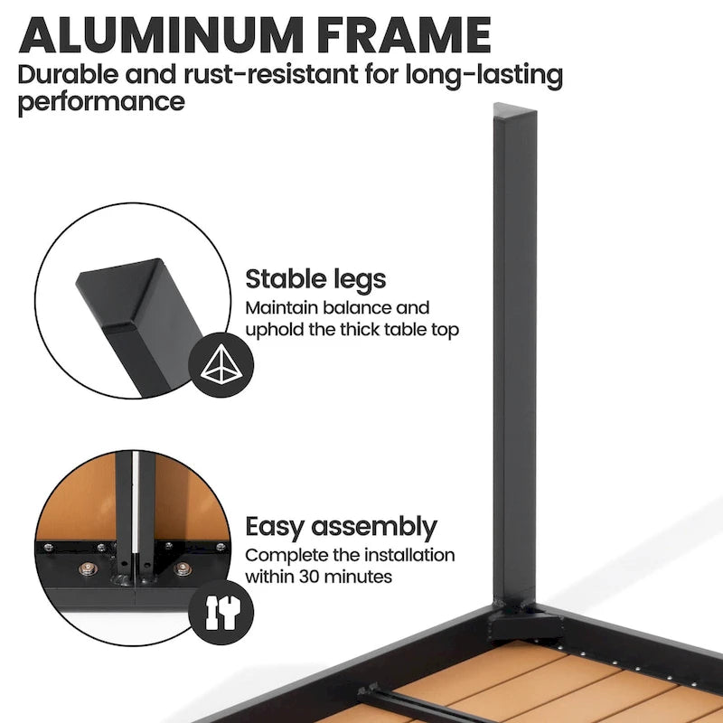 Ensemble de salle à manger de patio 7 pièces comprenant une table en aluminium avec trou pour parasol et des chaises empilables