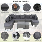 Ensemble de canapé d'extérieur en osier de grande taille, 7 pièces