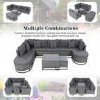 Ensemble de canapé d'extérieur en osier de grande taille, 7 pièces