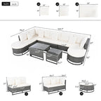 Ensemble de canapé d'extérieur en osier de grande taille, 7 pièces