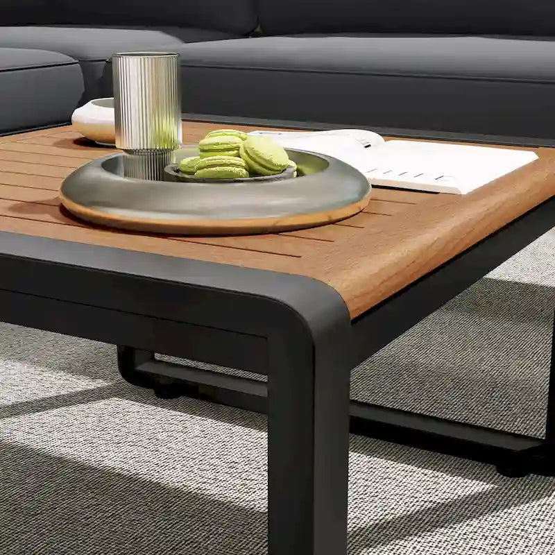 Ensemble de canapé d'angle en fer 4 pièces avec coussins et table