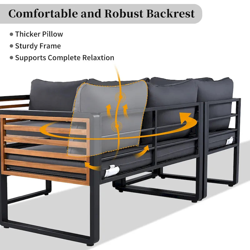 Ensemble de canapé d'angle en fer 4 pièces avec coussins et table