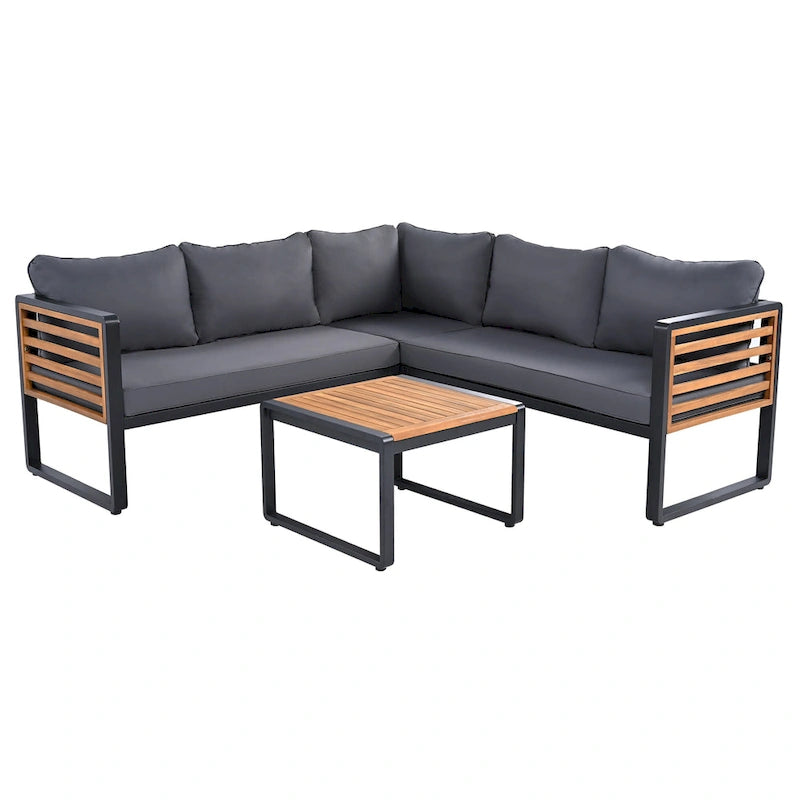 Ensemble de canapé d'angle en fer 4 pièces avec coussins et table