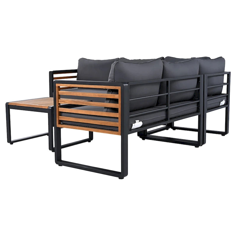 Ensemble de canapé d'angle en fer 4 pièces avec coussins et table