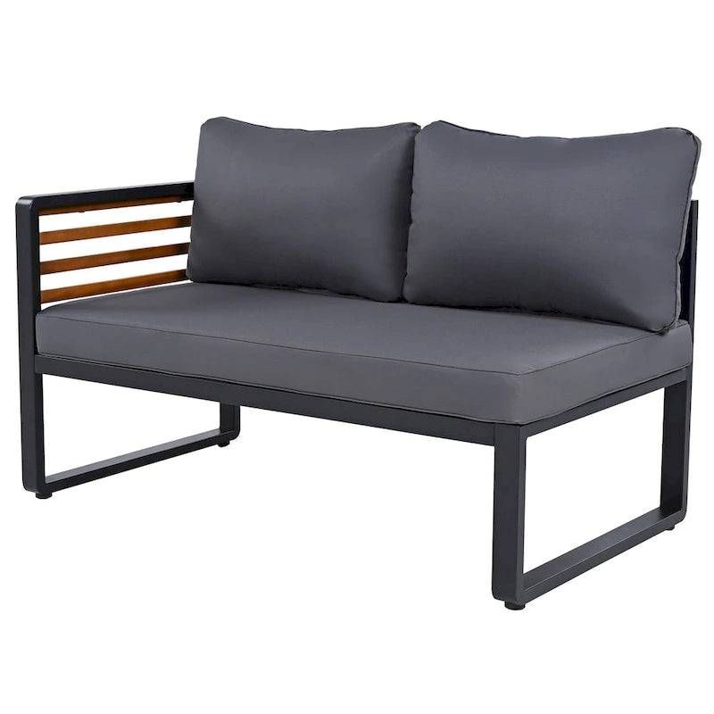 Ensemble de canapé d'angle en fer 4 pièces avec coussins et table