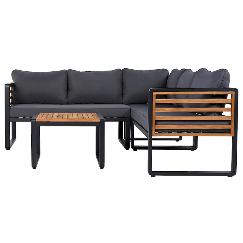 Ensemble de canapé d'angle en fer 4 pièces avec coussins et table