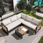 Ensemble de canapé d'angle en fer 4 pièces avec coussins et table