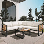 Ensemble de canapé d'angle en fer 4 pièces avec coussins et table