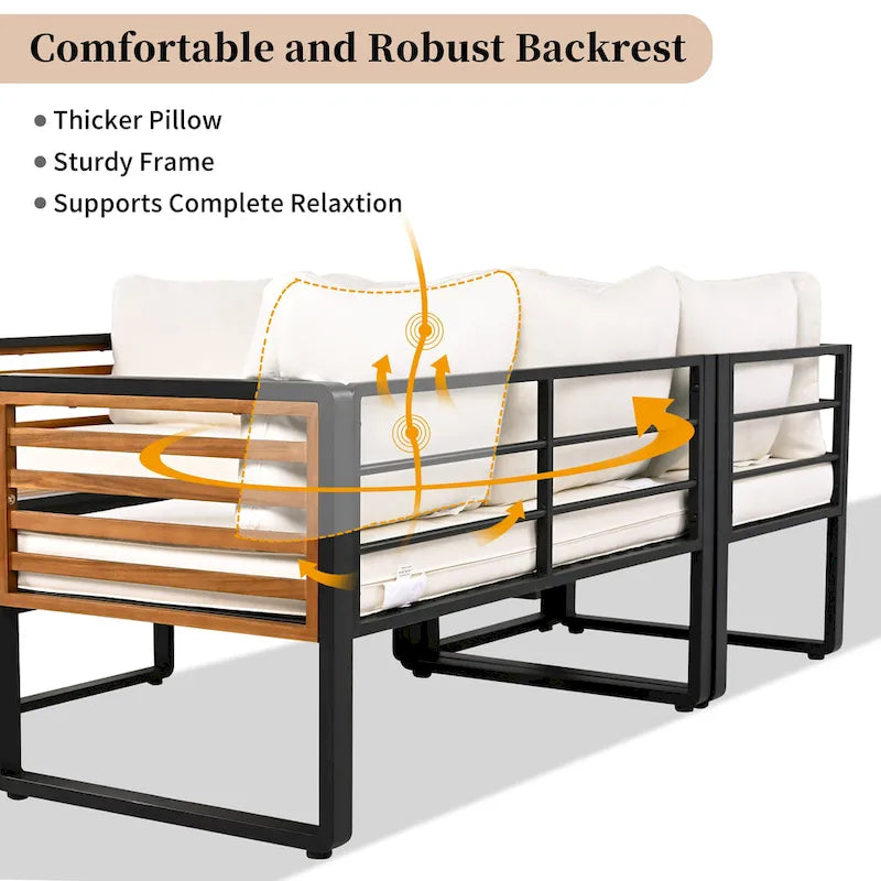 Ensemble de canapé d'angle en fer 4 pièces avec coussins et table