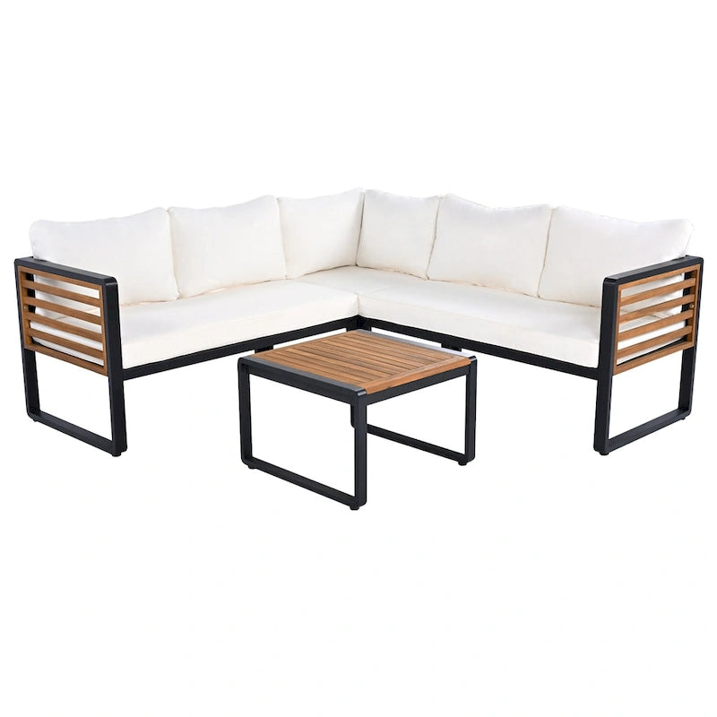 Ensemble de canapé d'angle en fer 4 pièces avec coussins et table