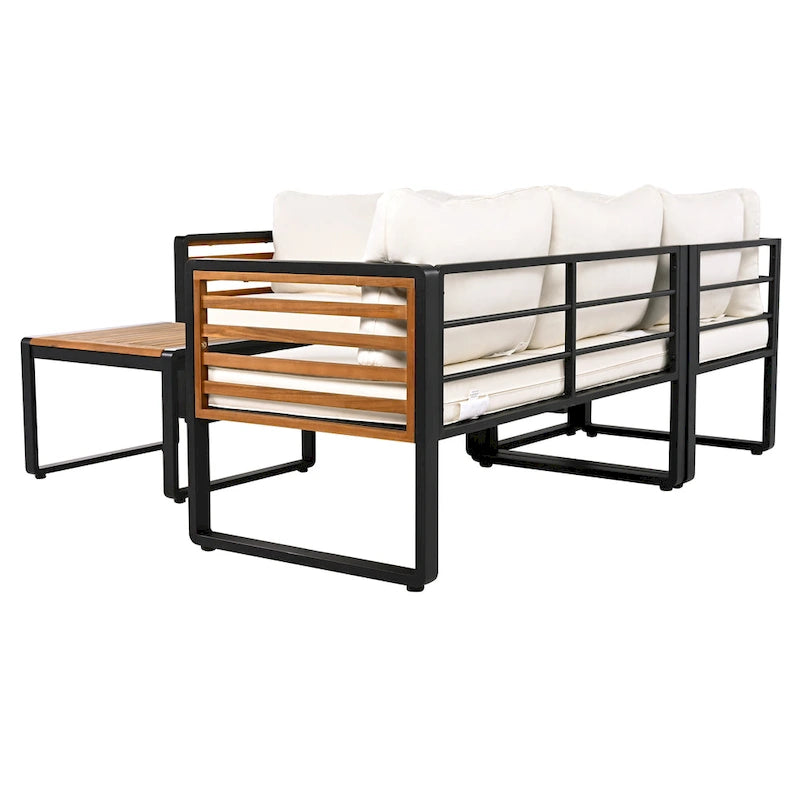 Ensemble de canapé d'angle en fer 4 pièces avec coussins et table
