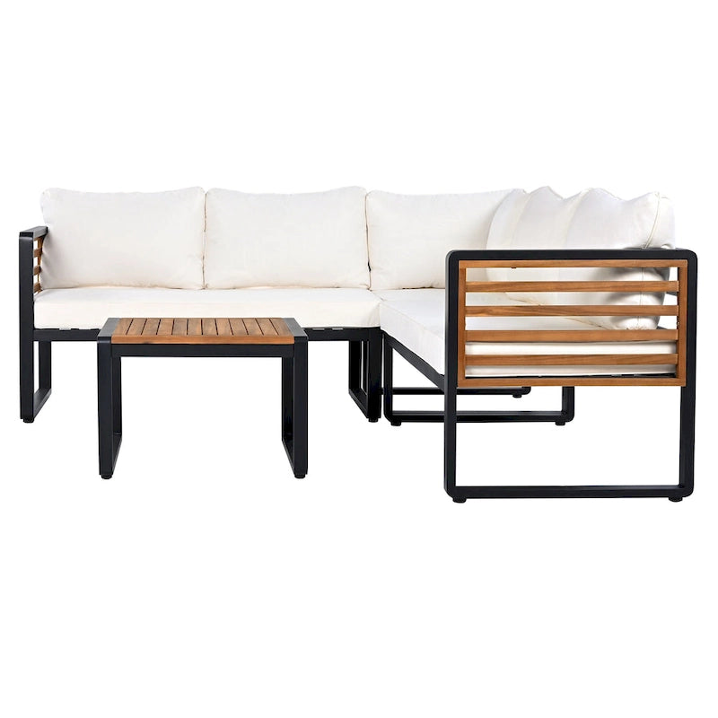 Ensemble de canapé d'angle en fer 4 pièces avec coussins et table