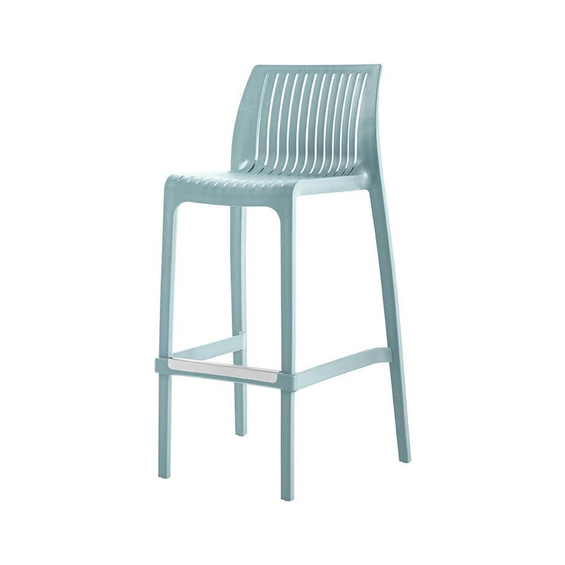 Ensemble de quatre chaises de bar d'extérieur HomeRoots, 30 pouces, bleu clair, en plastique robuste, dossier bas