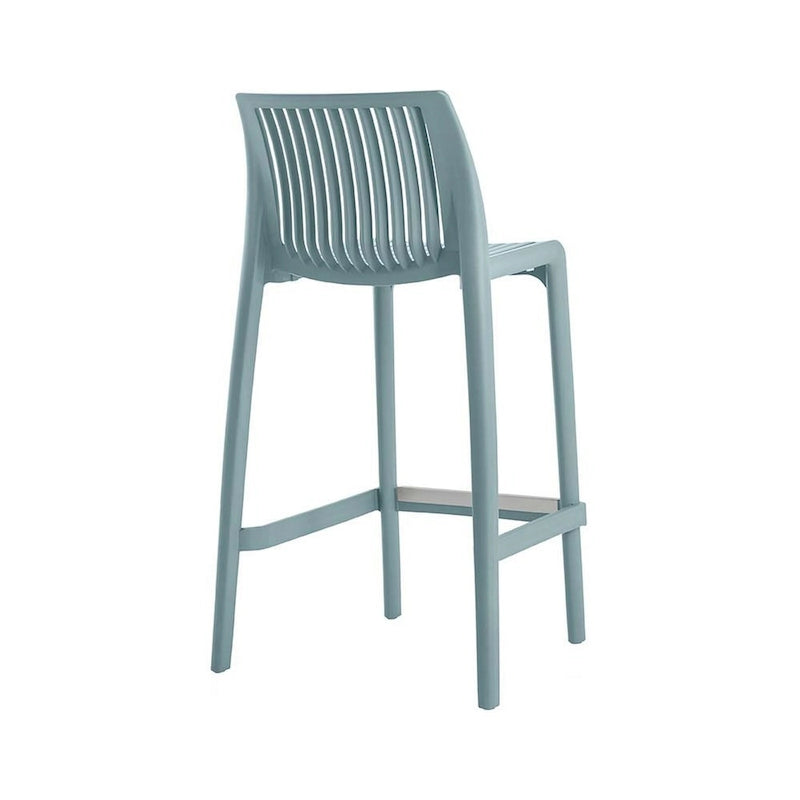Ensemble de quatre chaises de bar d'extérieur HomeRoots, 30 pouces, bleu clair, en plastique robuste, dossier bas
