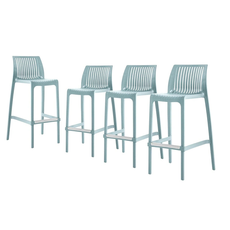 Ensemble de quatre chaises de bar d'extérieur HomeRoots, 30 pouces, bleu clair, en plastique robuste, dossier bas