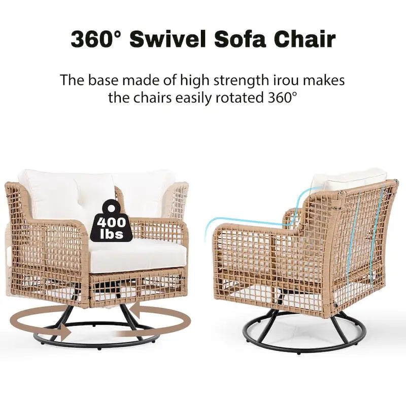 Ensemble de canapé de conversation en rotin 4 pièces avec fauteuils pivotants et table