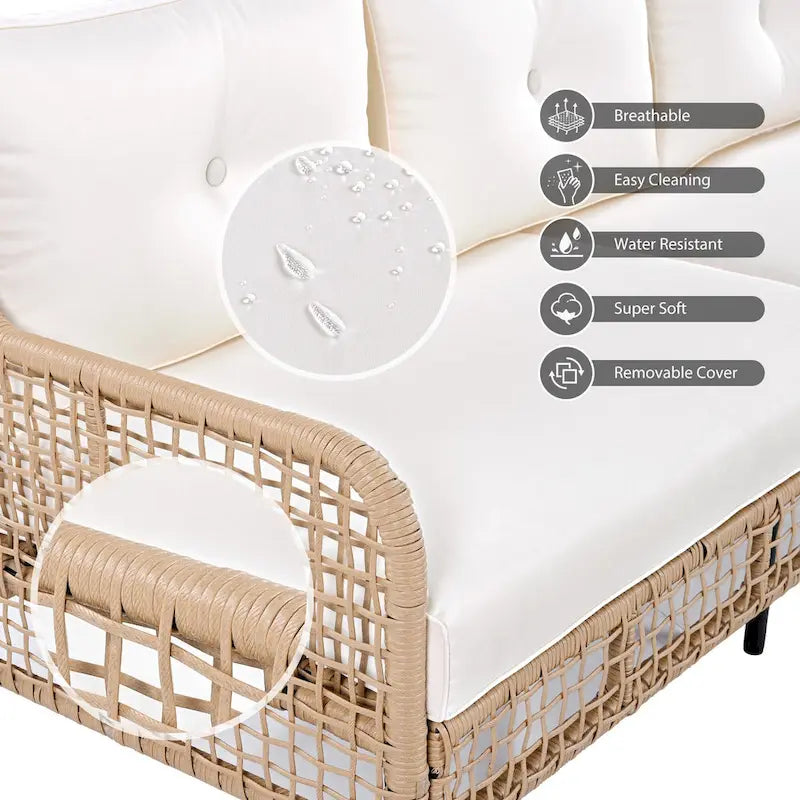 Ensemble de canapé de conversation en rotin 4 pièces avec fauteuils pivotants et table