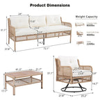 Ensemble de canapé de conversation en rotin 4 pièces avec fauteuils pivotants et table