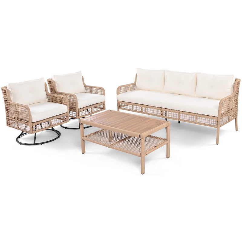 Ensemble de canapé de conversation en rotin 4 pièces avec fauteuils pivotants et table