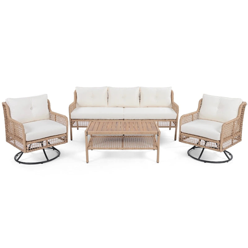 Ensemble de canapé de conversation en rotin 4 pièces avec fauteuils pivotants et table