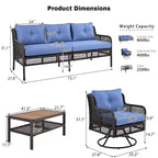 Ensemble de canapé de conversation en rotin 4 pièces avec fauteuils pivotants et table