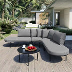 Ensemble canapé d'angle incurvé en fer avec table et coussins