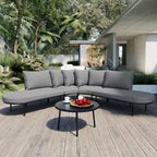 Ensemble canapé d'angle incurvé en fer avec table et coussins