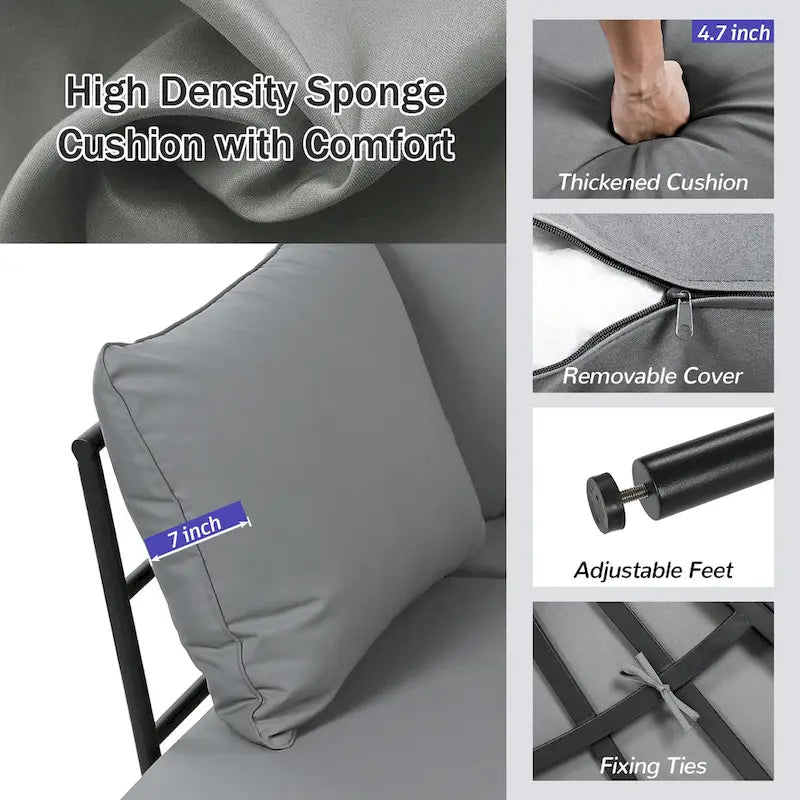 Ensemble canapé d'angle incurvé en fer avec table et coussins