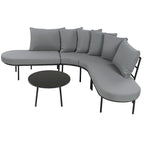 Ensemble canapé d'angle incurvé en fer avec table et coussins