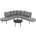 Ensemble canapé d'angle incurvé en fer avec table et coussins