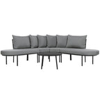 Ensemble canapé d'angle incurvé en fer avec table et coussins