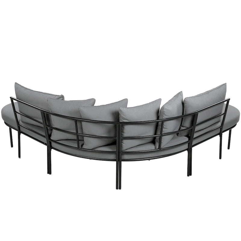Ensemble canapé d'angle incurvé en fer avec table et coussins