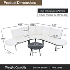 Ensemble canapé d'angle incurvé en fer avec table et coussins