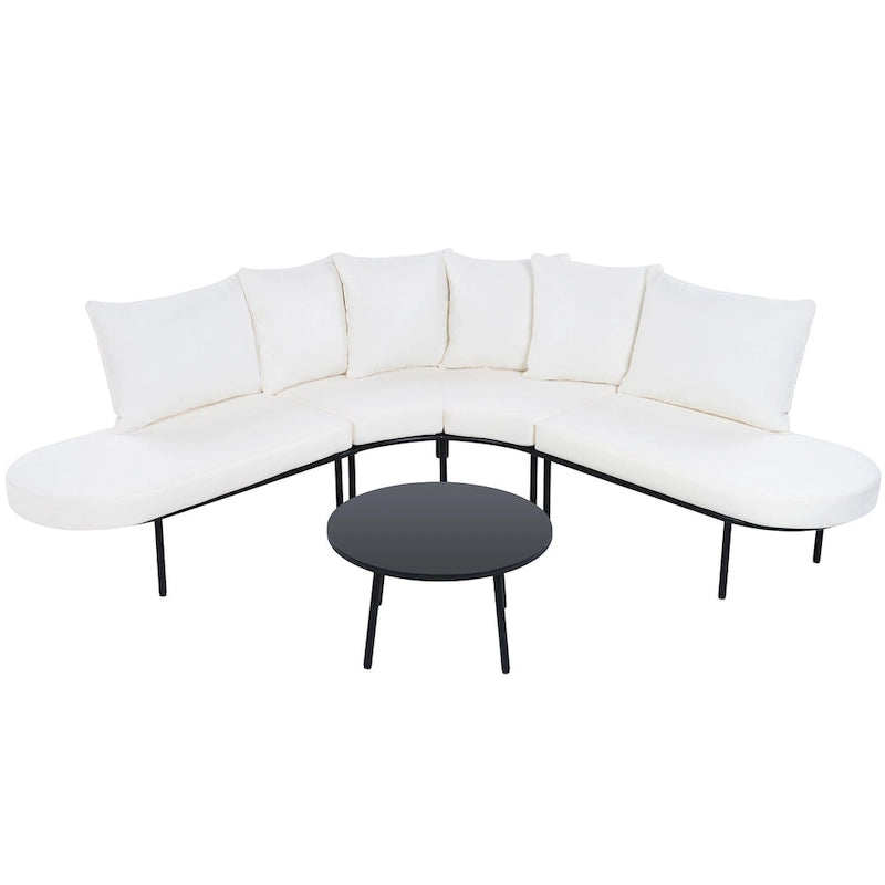 Ensemble canapé d'angle incurvé en fer avec table et coussins