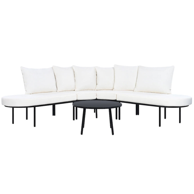Ensemble canapé d'angle incurvé en fer avec table et coussins