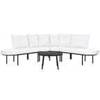 Ensemble canapé d'angle incurvé en fer avec table et coussins