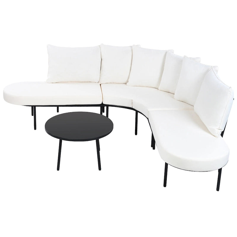 Ensemble canapé d'angle incurvé en fer avec table et coussins